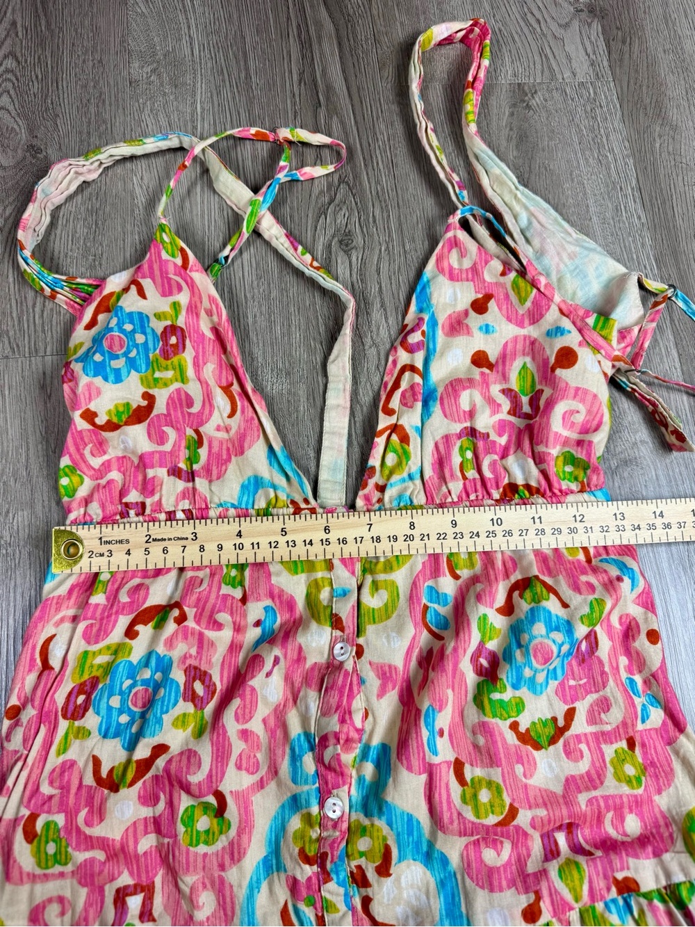 House of Harlow Boho Maxi Resort Dress Open Back Button Floral 100% Cotton MED - Picture 10 of 12